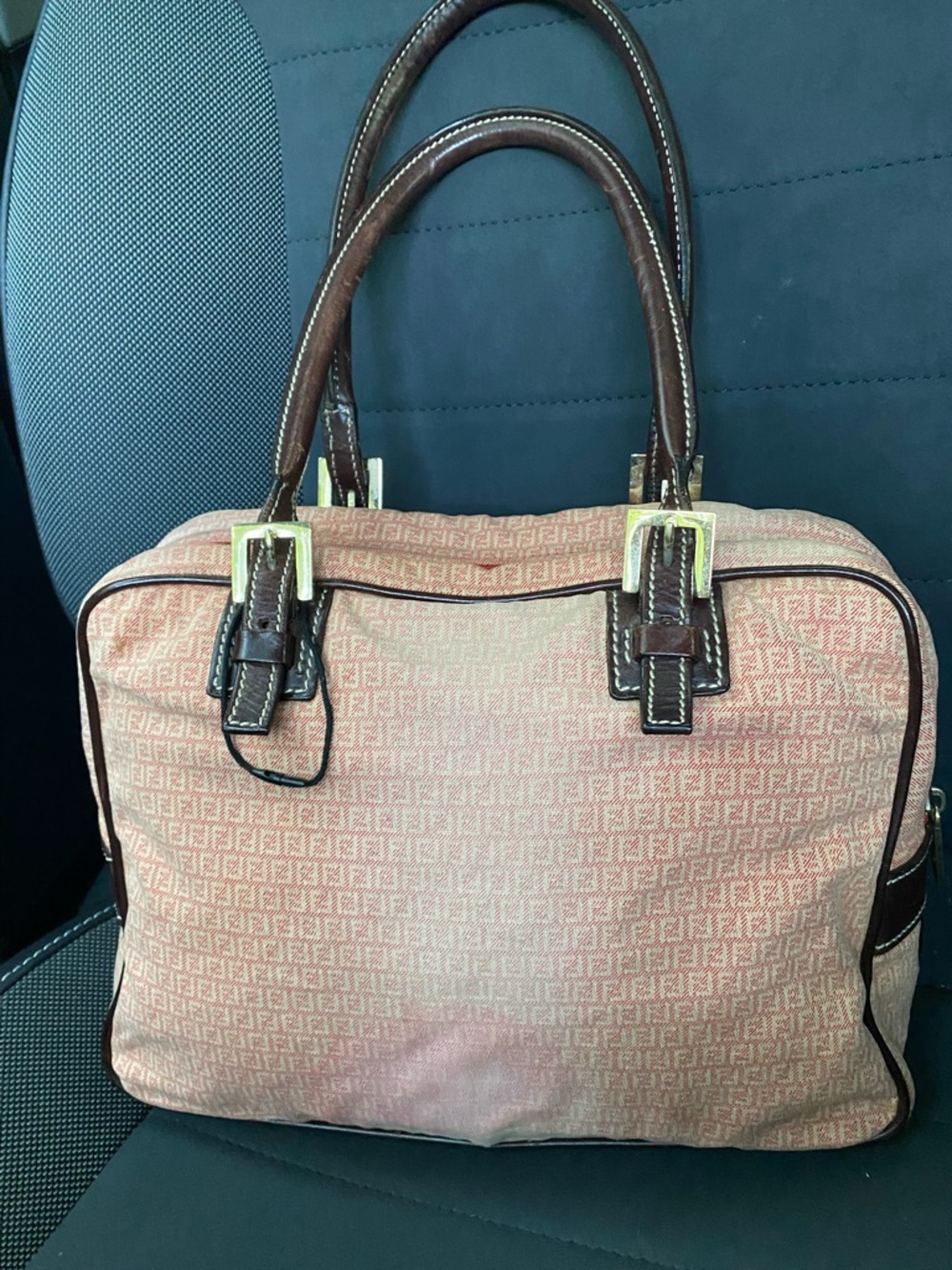 Fendi Pink Canvas Satchel with Brown Leather Handles
